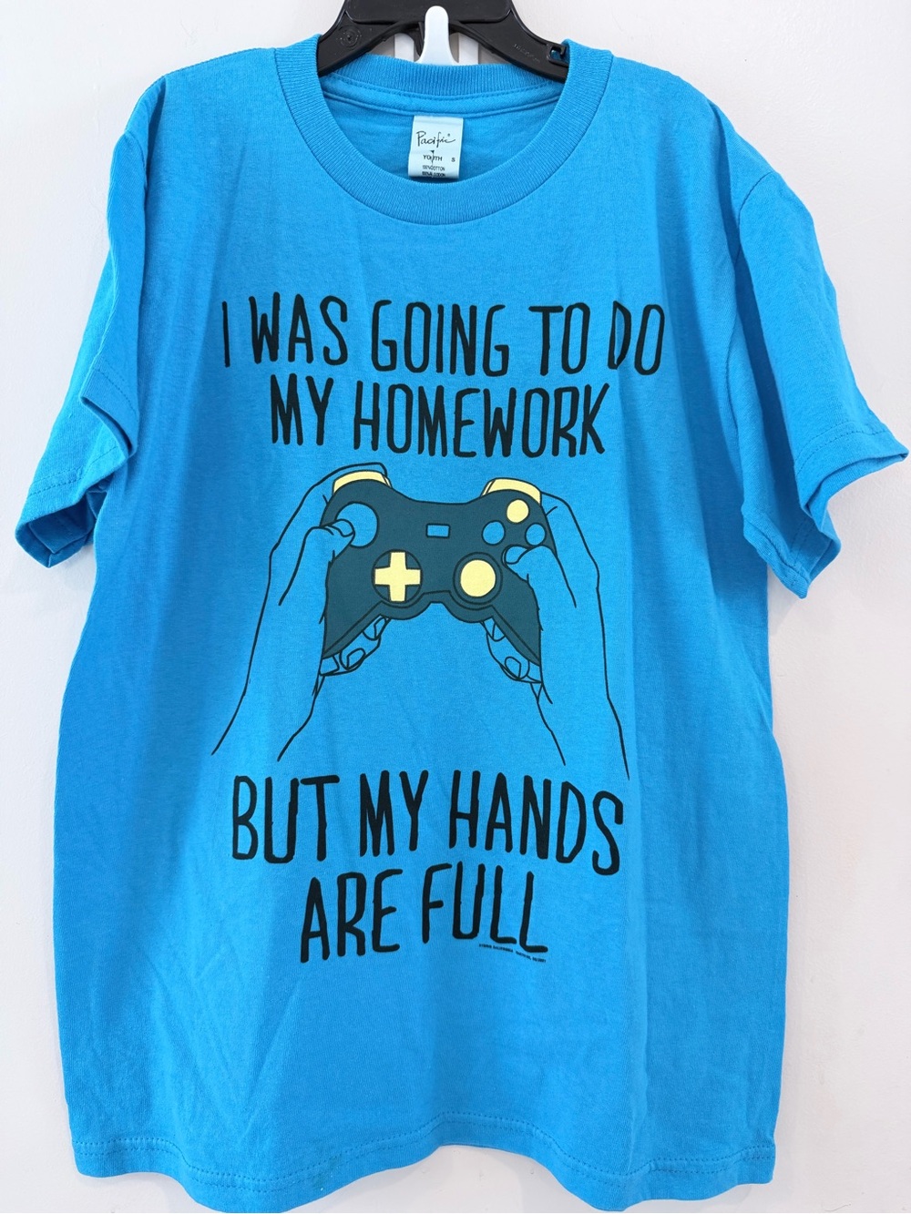 Pacifica Bright Blue Gamer Graphic Tee with Yellow Accents